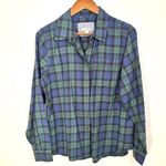 L.L.Bean  Green Blue Plaid Cotton Blend Long Sleeve Button Down Soft Size Medium Photo 0