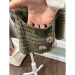 Sigrid Olsen Y2K  Wool Blend Cardigan Button Front Floral Applique Green Pink M Photo 3