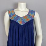 Handmade Tunic Mini Dress‎ Blue Floaty Diamond Pattern Ribbon Sleeveless Women Size M Photo 3