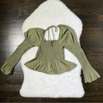 Topshop  Green Shirred Long Sleeve Peplum Hem Blouse Photo 7