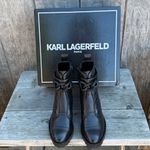 Karl Lagerfeld  PARIS Womens Black Rhinestone Chained Strap Almond Toe Boots 6.5 Photo 1