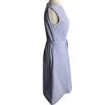 Uniqlo Sleeveless Belted Swing Dress S Blue White Striped Pockets Back Zip Photo 4