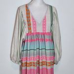 Pink and Gray Puff Sleeve Boho Print Oversized Midi Dress NWOT Size Medium Photo 2