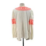 Anthropologie Maeve Louisa Peasant Top Textured Cream Neon Coral Size Medium Photo 9