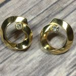 Old Money clean girl aesthetic Gold round front hoop rhinestone earrings Photo 1