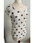 W.F. Sheer Scoop Neck Short Sleeve Star Blouse Medium White Photo 1