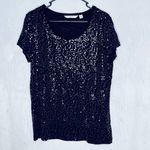 Isaac Mizrahi Live Black Short Sleeve Sequin Shirt M Photo 0