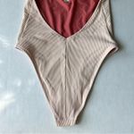 Aerie Ribbed Super plunge one piece swimsuit in peach ribbed halter size small Photo 4