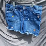 Seven7  Blue Floral Embroidered Jean Shorts with Distressed Hem Photo 0