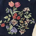 VTG 20W Floral Embroidered Embellished Granny Grandmacore Cottagecore Boxy Top Black Photo 2