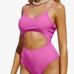 Souqfone Sexy One Piece Monokini Swimsuits Scoop Neck Front Cutout Back Lace Up Photo 0