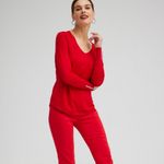 Chico's Chico’s V-Neck Sweater Women's Large Tunic Top Longline Red Knit Holiday Festive Photo 8