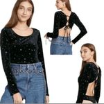 Wild Fable Black Velvet Whimsygoth Stars Moons Backless Bodysuit Small Photo 10