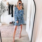 Parker Blue Silk Paisley Boho Printed Peasant Dress Photo 10