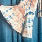 Venus  NEW Tie Dye Boho Indigo Beige Rust Top Front Bell Sleeve Casual Loose XL Photo 4