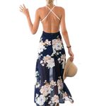 Blooming Jelly NWT--ASYMMETRICAL BLUE FLORAL AND WHITE LACE MAXI DRESS-SIZE XL Gorgeous white lace top with a blue floral flowy skirt, backwards with cross straps, skirt has elastic back with a side zipper, lining is a navy blue under skirt, 95% cotton and 5% spandex, dress is brand new with tags, size xl Measurements: Bust: armpit to armpit 18 inches  Waist: side to side 16-18 inches  Length: back of skirt-shoulder seam to bottom is 60 inches Photo 1