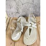 Sesto Meucci Sandals Gold Triangle Detail White Leather Thong Slingback Photo 2