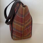 Longaberger Homestead Brown Multi Colored Gingham Plaid Fall Small Tote Purse Photo 4