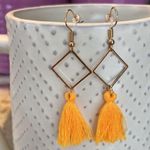 NEW! BOHO Rose Gold Geometric and Yellow Fringe Tassel Earrings Photo 0