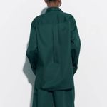 ZARA Asymmetric Poplin Button Up Long Sleeve Shirt in Duck Green Photo 2