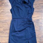 Milly • Maxwell Ruched Poplin Shirtdress navy cap sleeve sheath dress fitted Photo 3