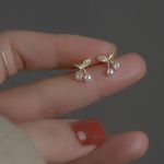 Small Tiny CZ Cherry Stud Earrings for Women Gold Photo 1