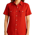 Ralph Lauren Lauren Women's Linen Button Down Shirt Orange sz L Monogram Coastal Photo 0