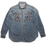 Vintage Cool Blues Floral Embroidered Floral Denim Buttondown size S Oversized Blue Photo 0