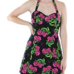 Betsey Johnson  Tin Can Rose Print Halter Dress Pin-Up Retro Size Medium NWT Photo 0