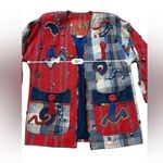 CRYSTAL Handwoven VINTAGE ART TO WEAR Embroidered Button Denim Blazer Medium Blue Photo 6