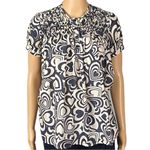 Love moschino  100% Silk dark navy and cream hearts design blouse Size 2 EUC Photo 2