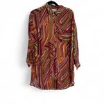 Dress Forum Rayon Abstract Stripe Long Tunic Button Shirt Dress Medium Photo 1