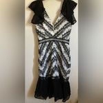 Adelyn Rae New Nola White with Black Embroidered Floral Woven Frill Dress #MBG Photo 11