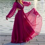 Mac Duggal Ieena Hot Pink A Line Cut Out V Neck Back Long Sleeve Maxi Dress Sz 6 Photo 6