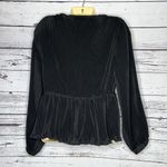 Lulus NWT L Black Deep V-Neck Sweet Victory Tie Front Peplum Hem Pleated Blouse Photo 1