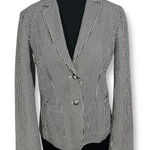 EUC LL Bean Signature‎ Striped Blazer Cotton Career Jacket Black White Womens 4 Photo 0