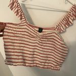 Wild Fable Cream Ivory Red Striped Smocked Ruffle Strap Cropped Crop Top Tank Photo 9