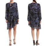 Parker  New York Asymmetrical Dress Blue Bonnet Faux Wrap Size Large Ruffle NWT Photo 10