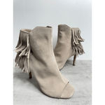 Vince Camuto Booties Size 5 Tan Suede Fringe Stiletto Heels Peep Toe Photo 3
