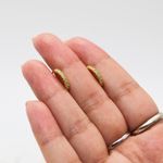 Gold Hoop Huggies with Blue Stones Photo 1