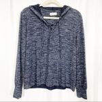 Bella Dahl Lace Up Pullover Lightweight Hoodie: Heathered Black Photo 1