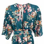 MAISIE JUMPSUIT Women’s S Satin Teal Floral Vneck Wide Crop Split Hem Leg Flowy Gray Photo 3