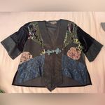 Floral Kimono Jacket with Embroidered Details Black Photo 0