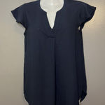 J Crew Blouse Womens 0 Navy Blue Split Neck Short Sleeve Tunic Top Casual Photo 0