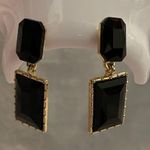 Saks 5th Avenue Saks Fifth Avenue NEW ON CARD Gold Tone Faux Black Onyx Drop Earrings Photo 2