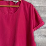 cj banks Rolled Short Sleeve Top Women 2X Pink Perforated Dot Keyhole Round Neck Photo 1