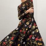 Oscar de la Renta Black Floral Hand Embroidered Tulle Beaded Midi Dress Size 6 Photo 0