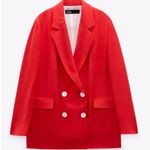 ZARA  LINEN Blazer Jacket Wide Oversized Red Linen Blend Size S Boyfriend Pockets Photo 0
