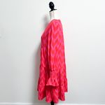 Pomander Place Hot Pink Ikat Kenzo V Neck Long Puff Sleeve Oversized Tier Dress Photo 2