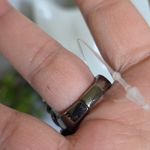 Statement Gunmetal Silver Seashell Stretch Ring with Pearl and Rhinestones Photo 6